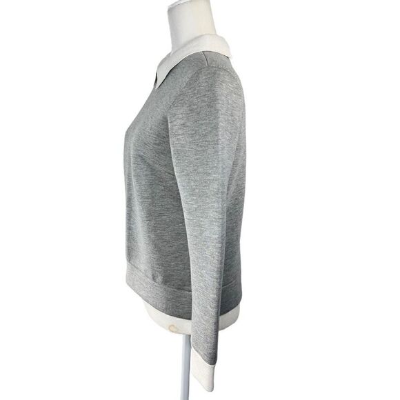 Club Monaco Small Women's Gray White Neoprene Sweatshirt Polo Collar Top - Picture 4 of 13